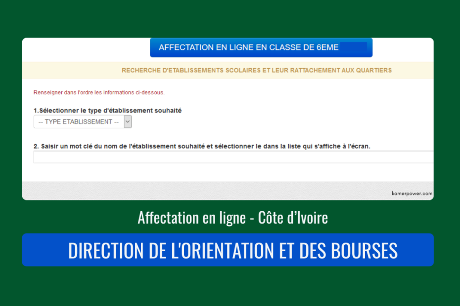 Affectation en ligne en classe de 6eme - 2026 Côte d’Ivoire mendob-ci.org DIRECTION DE L'ORIENTATION ET DES BOURSES