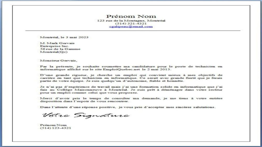 Exemple de lettre de demande d'emploi - exemple de demande d'emploi au cameroun